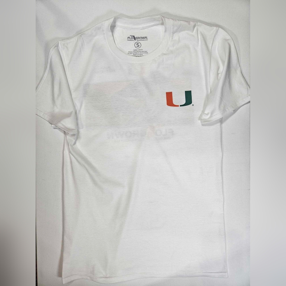 Miami Hurricanes FloGrown T-Shirt Mens Small White Fishing Graphic‎ Florida Tee